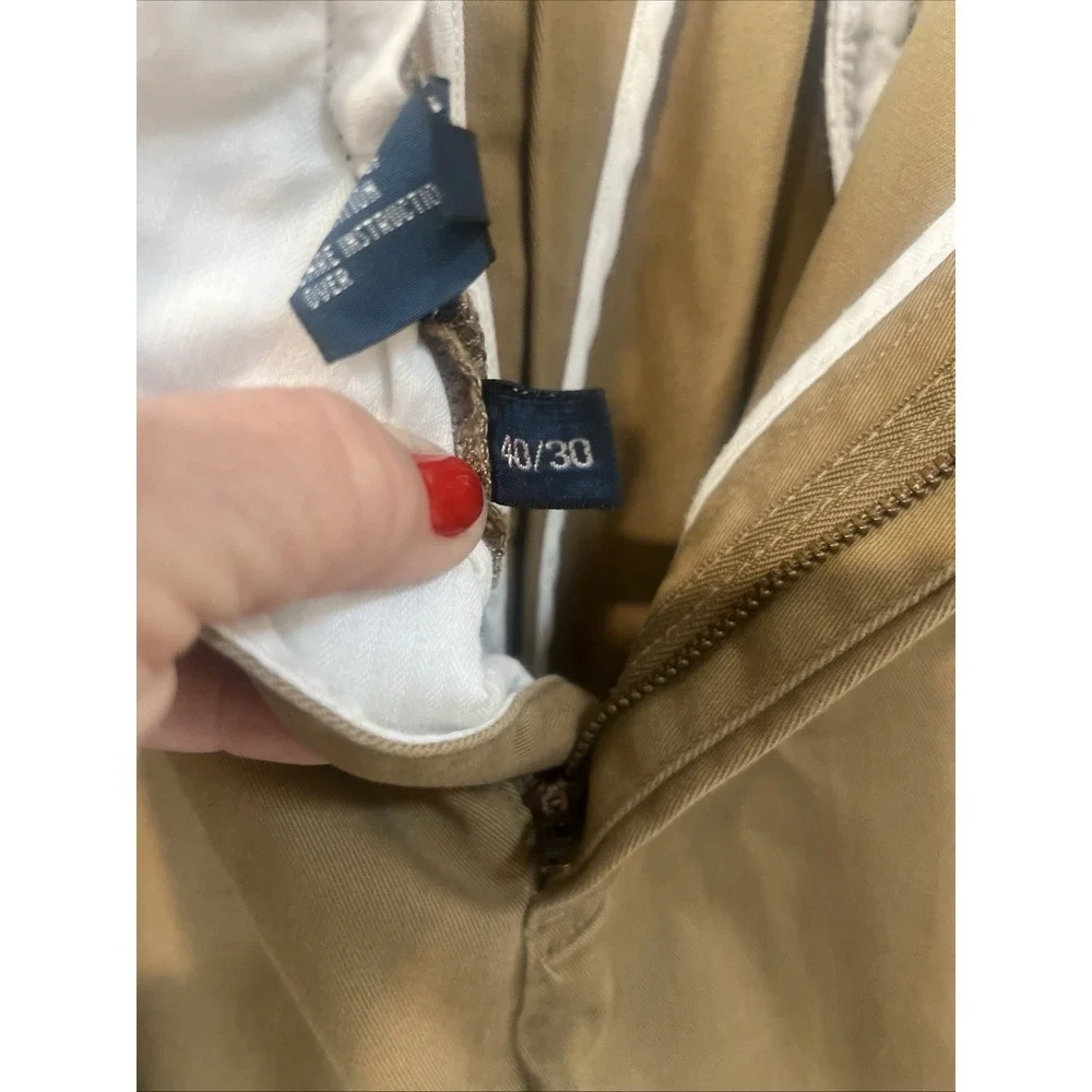 Polo Ralph Lauren Chino Pants Men 40x30 Beige Ethan Pleated Front Cotton Twill